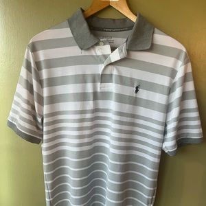 Ralph Lauren Gray White Striped Polo Shirt Boys 18/20 Like New Youth XL